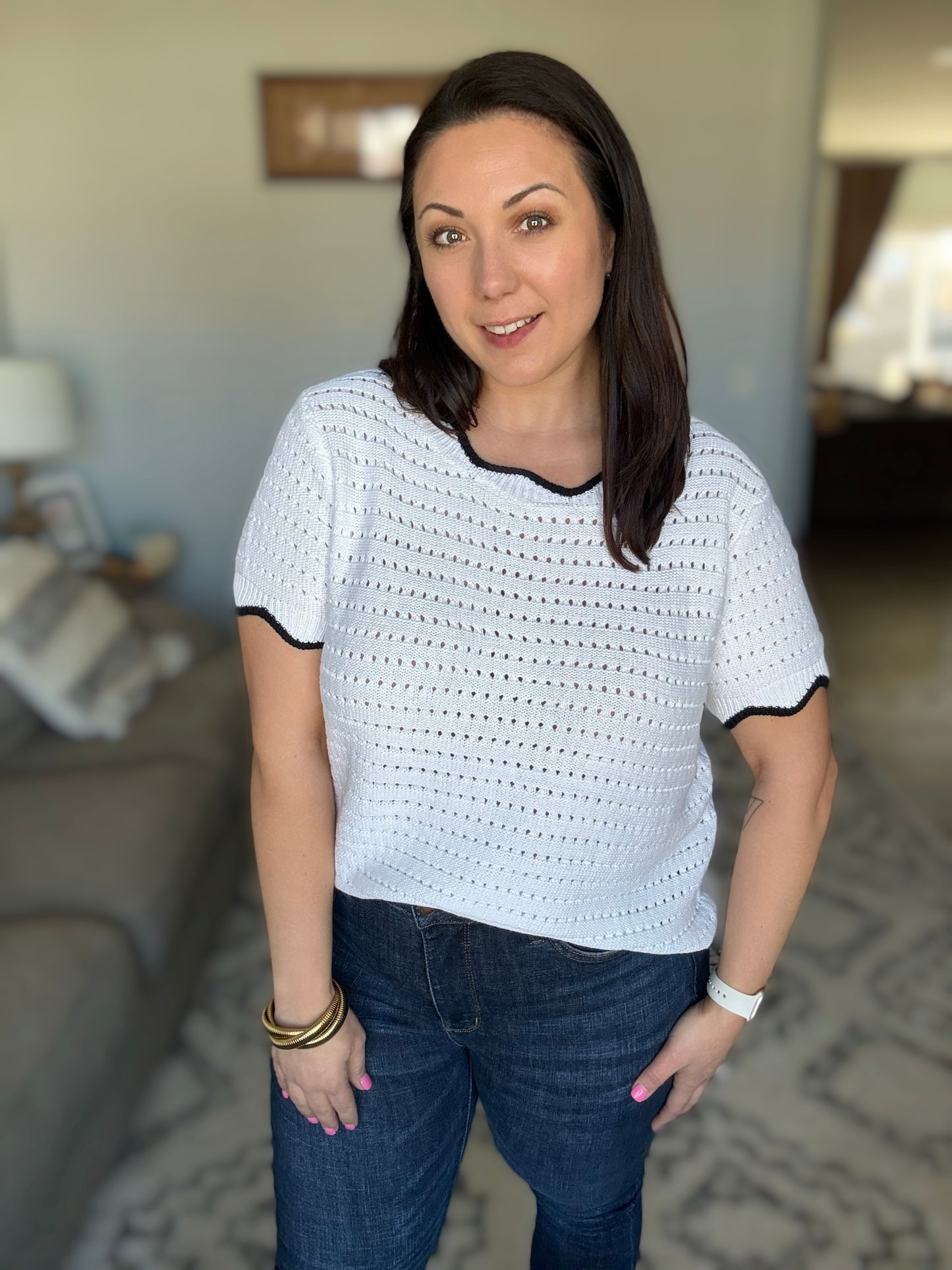 Pinkies Up Knit Top in White