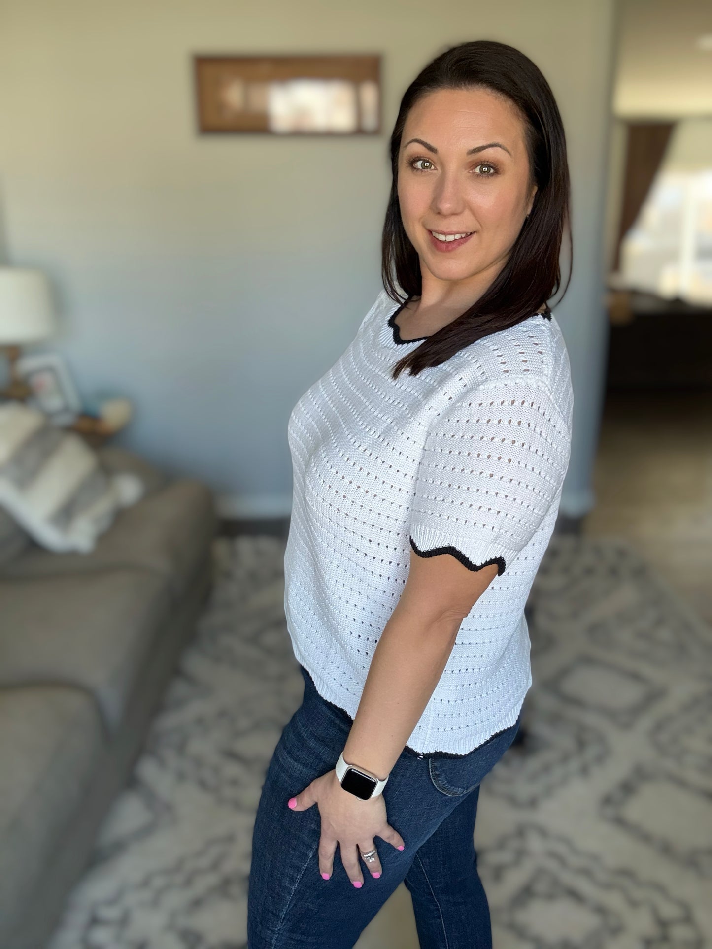 Pinkies Up Knit Top in White