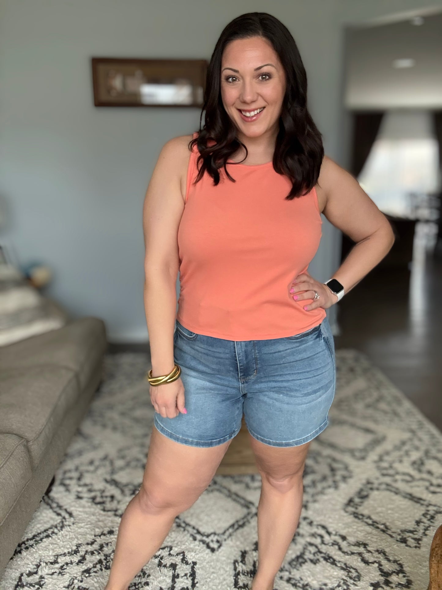 Judy Blue "Stay Cool" High Rise Tummy Control Double Button Cool Denim Shorts"
