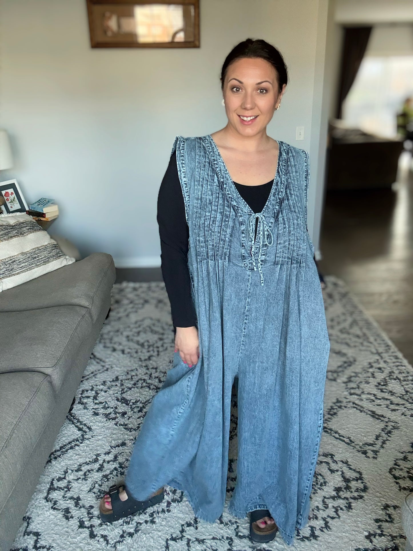 Too Cool For Fools Wide Leg Jumpsuit in Denim