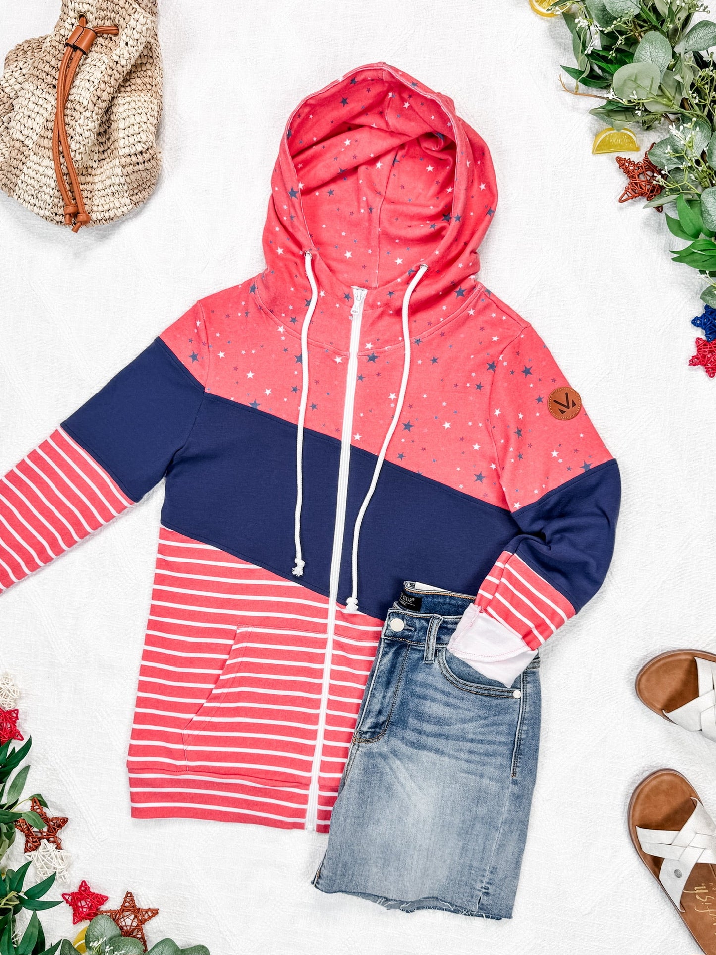 Michelle Mae Colorblock Fullzip - Liberty Stars, Navy, and Stripes Trio