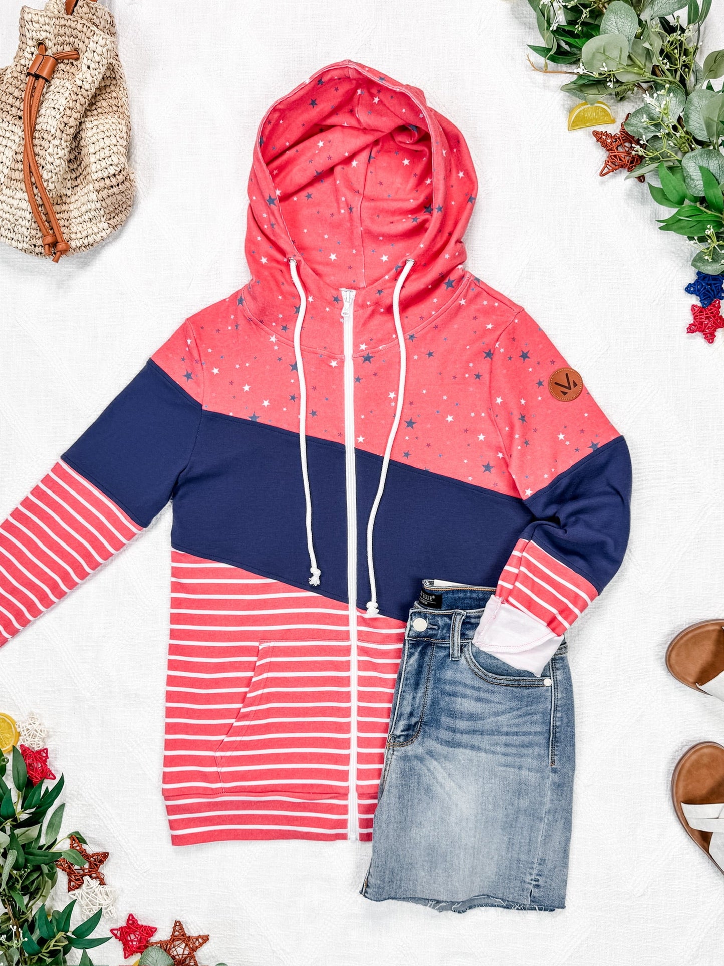 Michelle Mae Colorblock Fullzip - Liberty Stars, Navy, and Stripes Trio