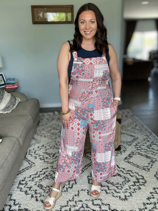 Mend & Meander Patchwork Cropped Overalls