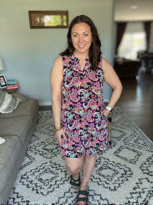 Lizzy Tank Dress in Black Paisley