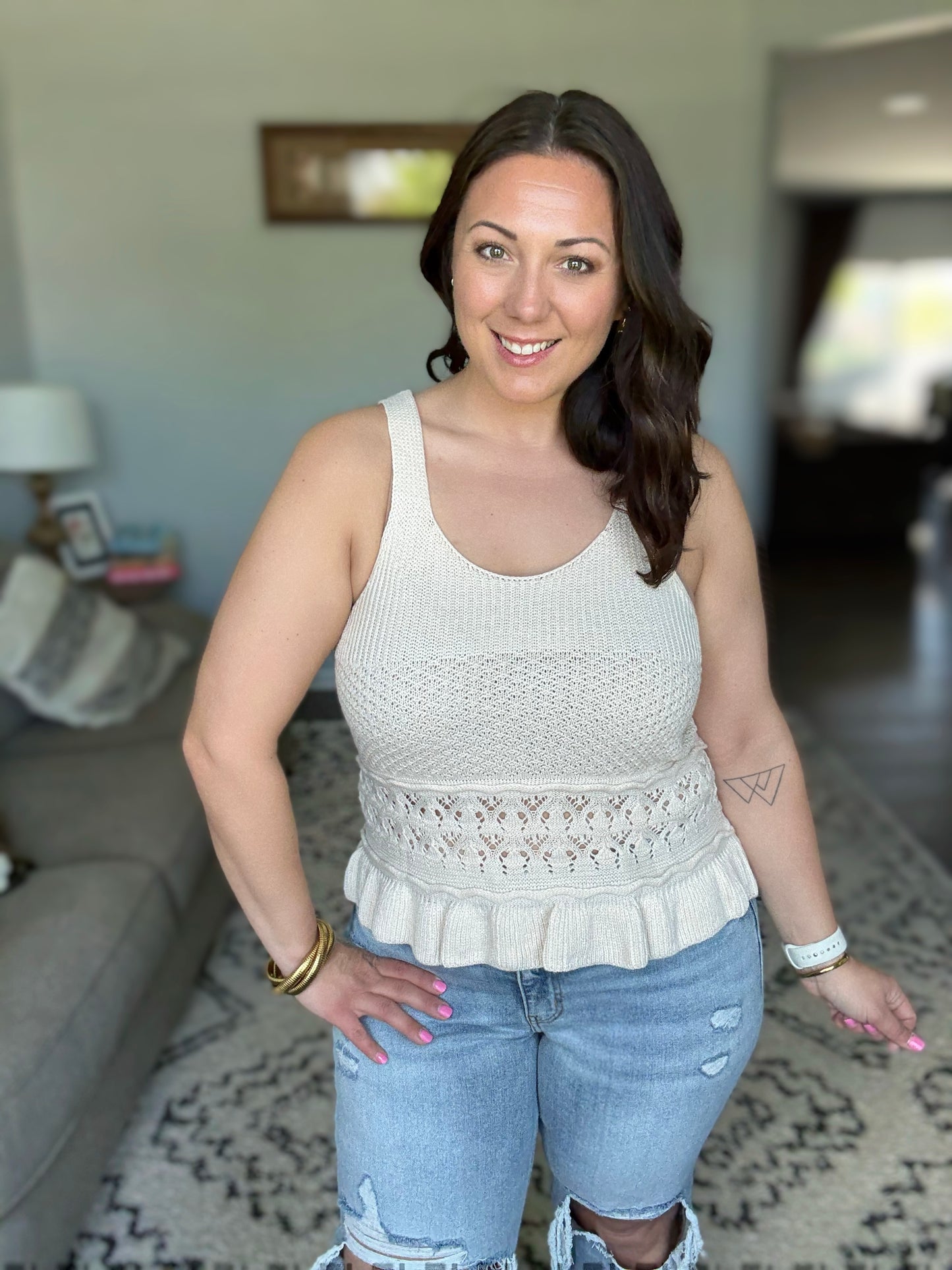 Day Dancing Ruffle Knit Tank Top