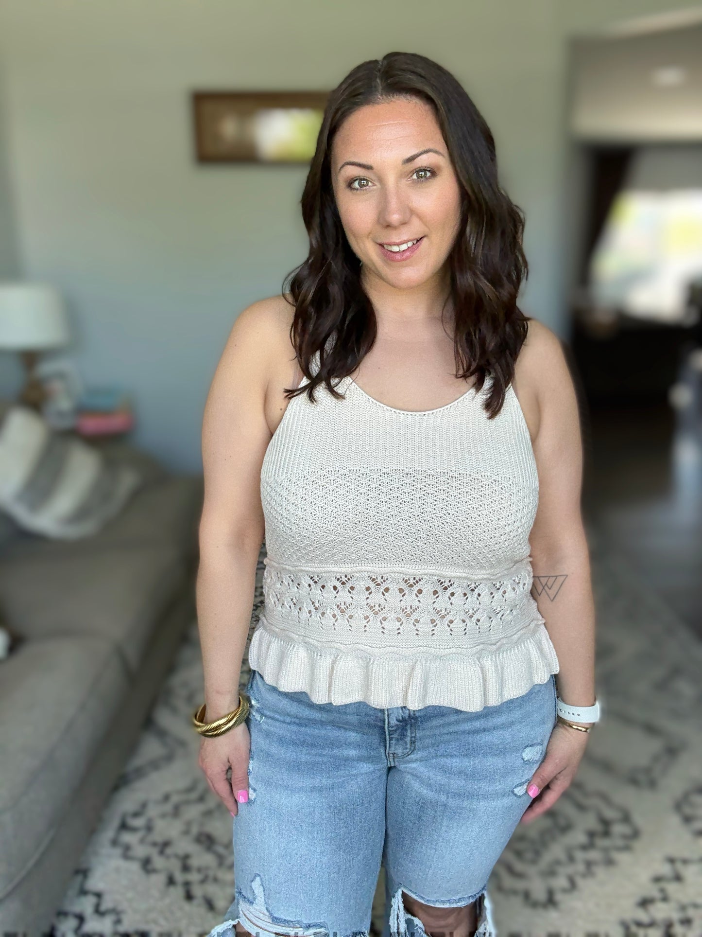 Day Dancing Ruffle Knit Tank Top