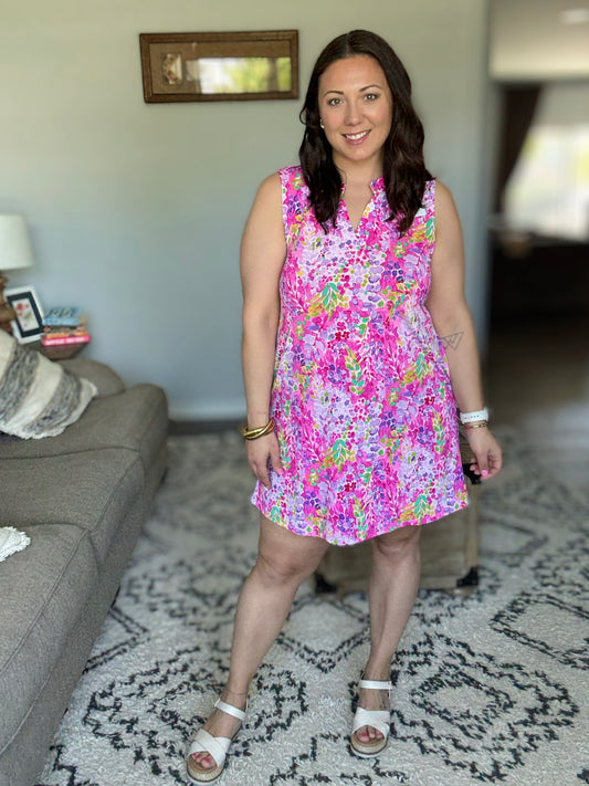 Lizzy Tank Dress in Magenta Spring Floral