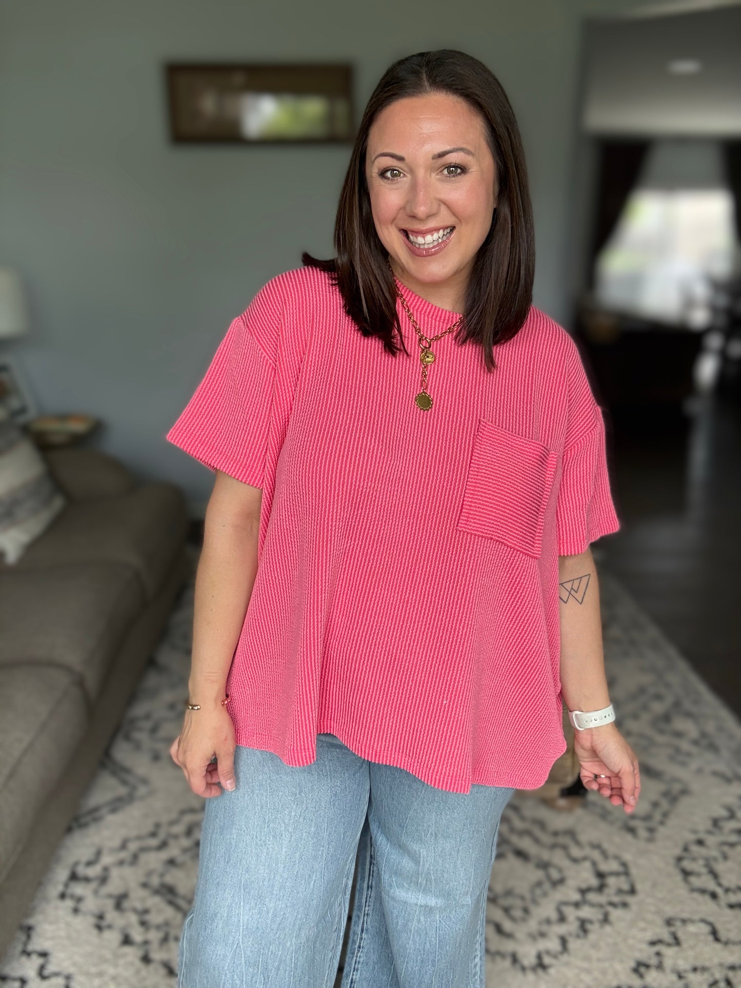 Not That complicated Textured Boxy Tee in Salmon