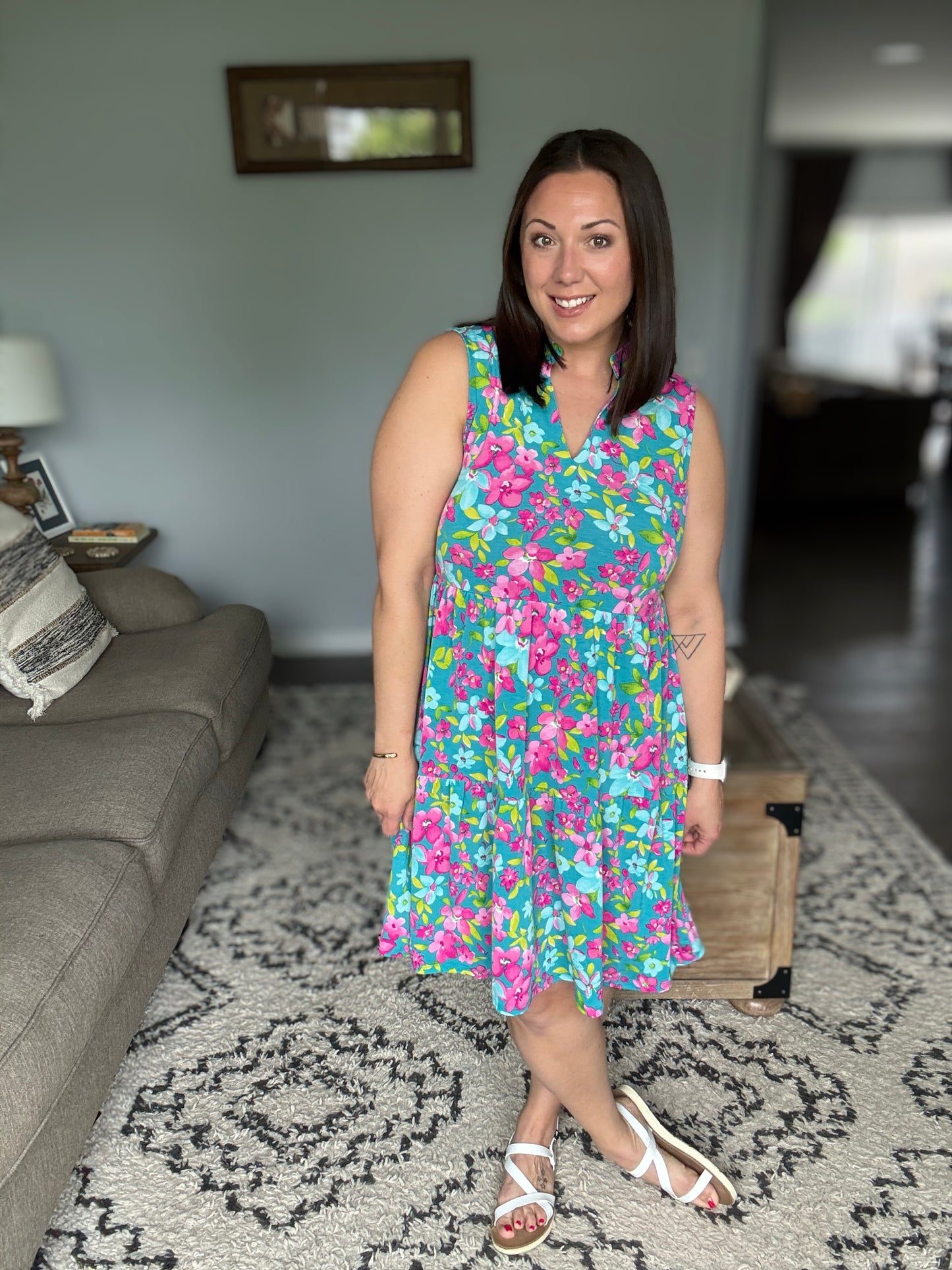 Lizzy Three Tier Tank Dress in Large Ditsy Floral