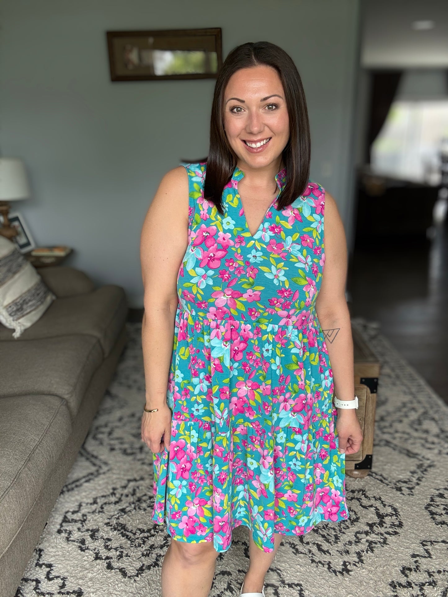 Lizzy Three Tier Tank Dress in Large Ditsy Floral