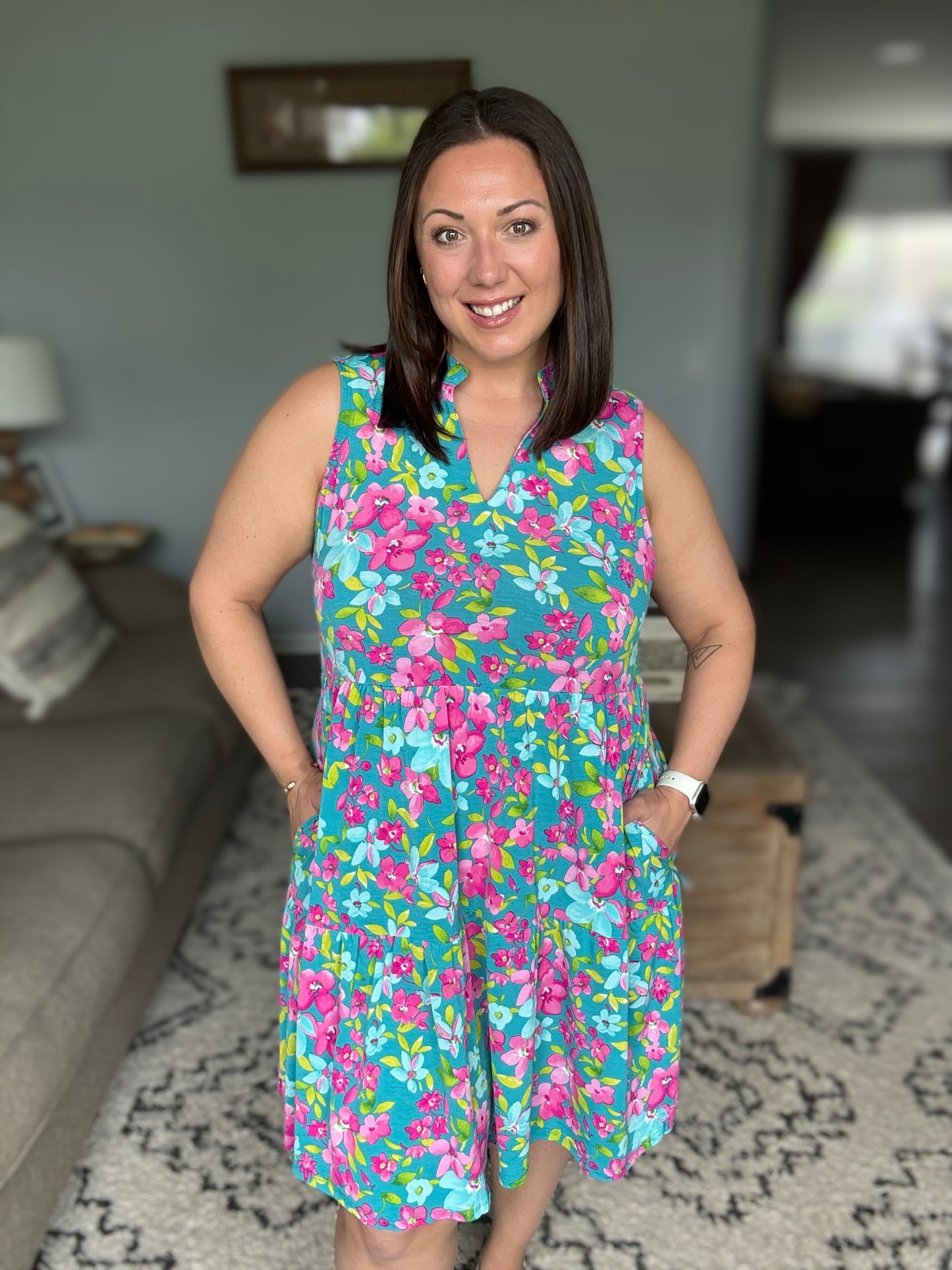 Lizzy Three Tier Tank Dress in Large Ditsy Floral