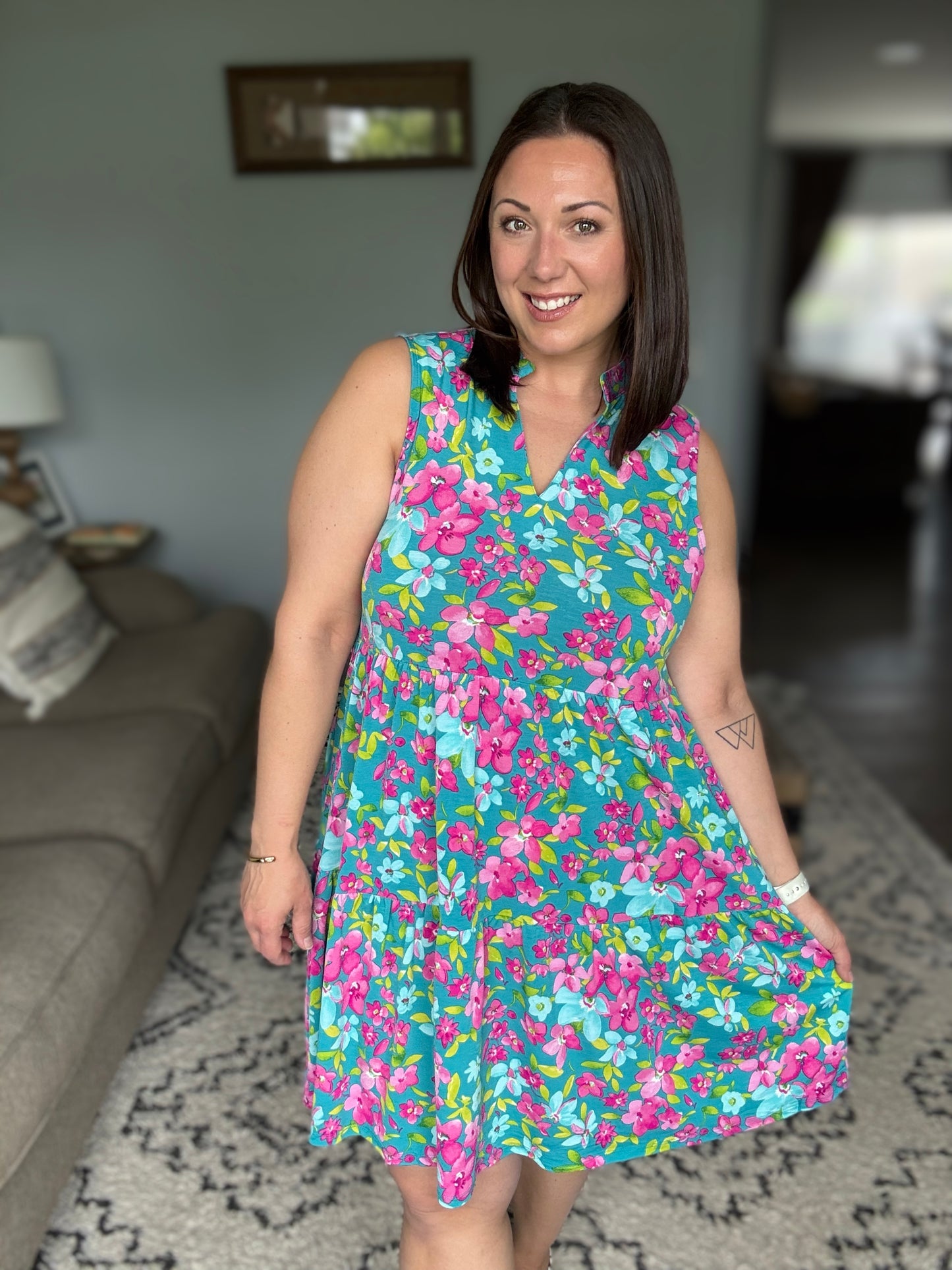 Lizzy Three Tier Tank Dress in Large Ditsy Floral