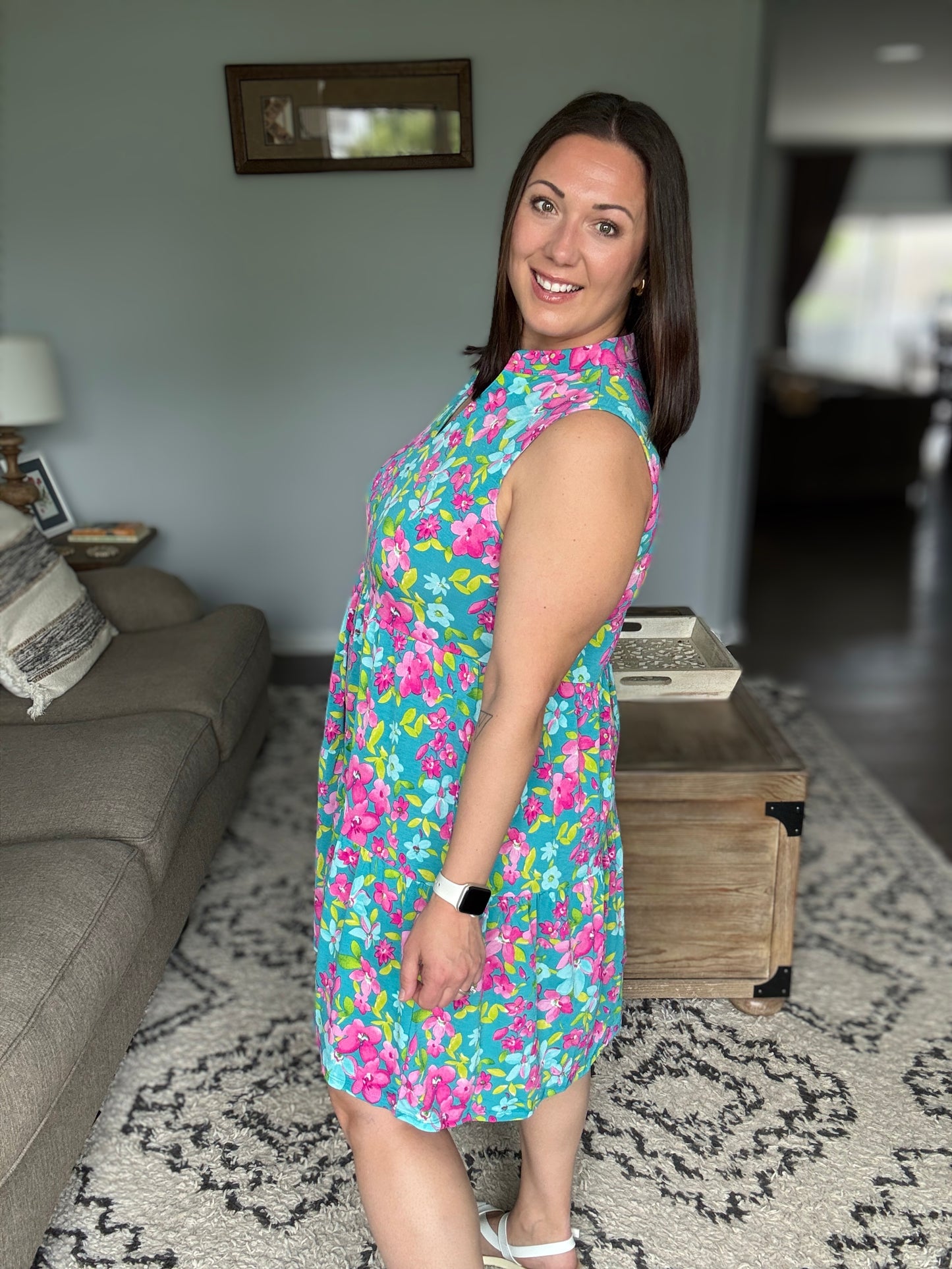 Lizzy Three Tier Tank Dress in Large Ditsy Floral