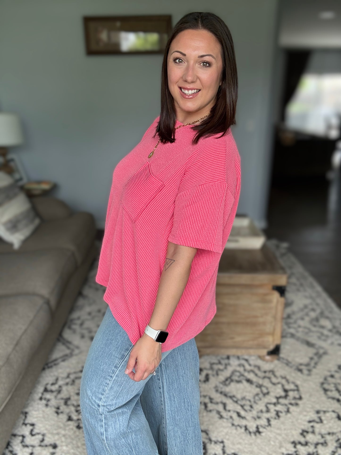 Not That complicated Textured Boxy Tee in Salmon