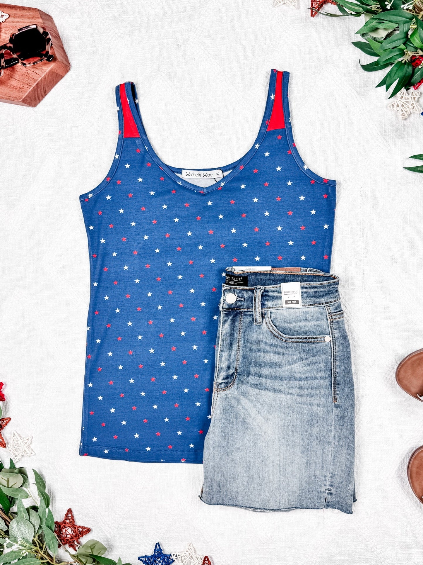 Michelle Mae Poppy Tank - Blue Freedom Stars