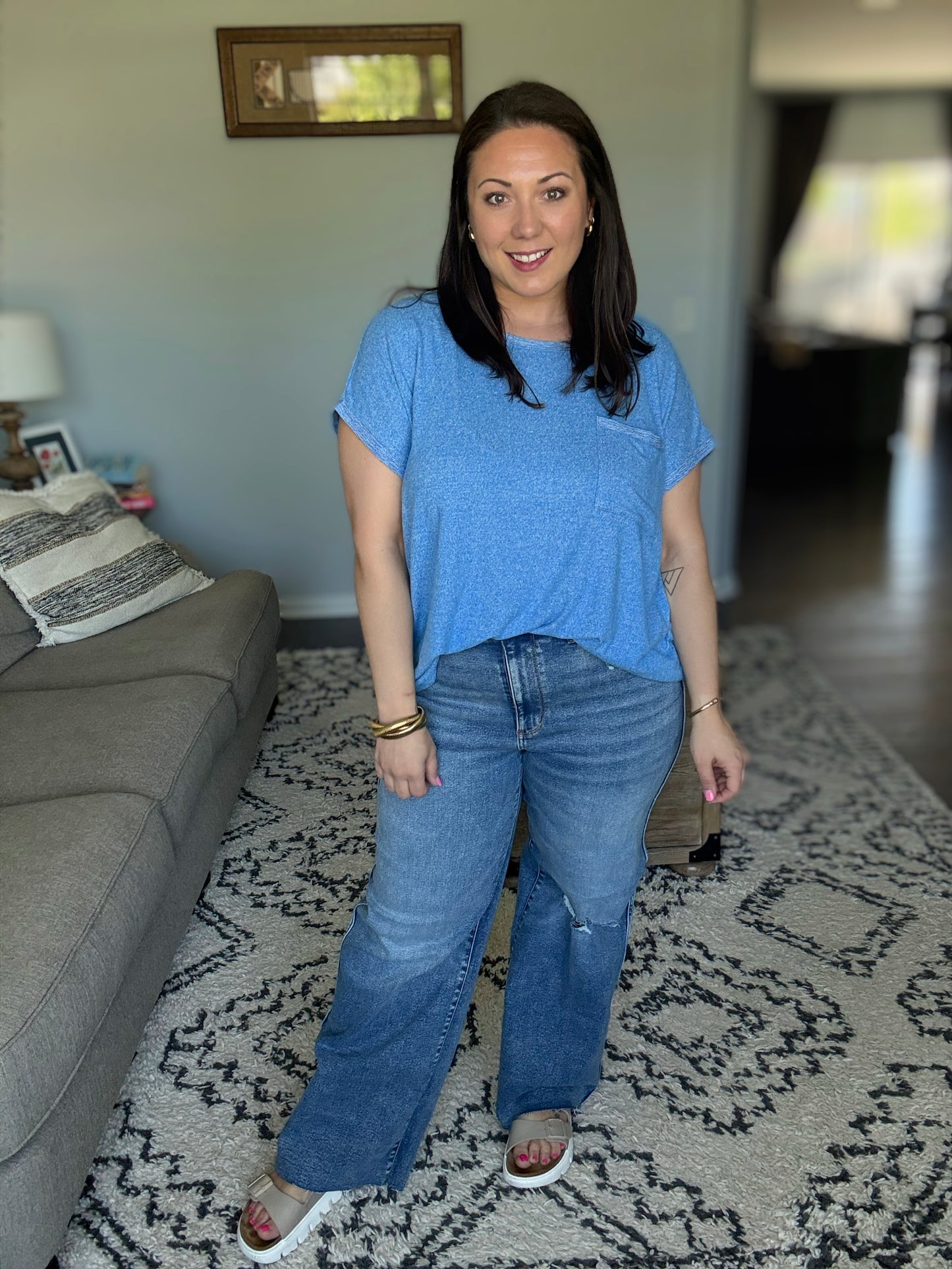 Heathered Harmony Basic Tee in Ocean Blue