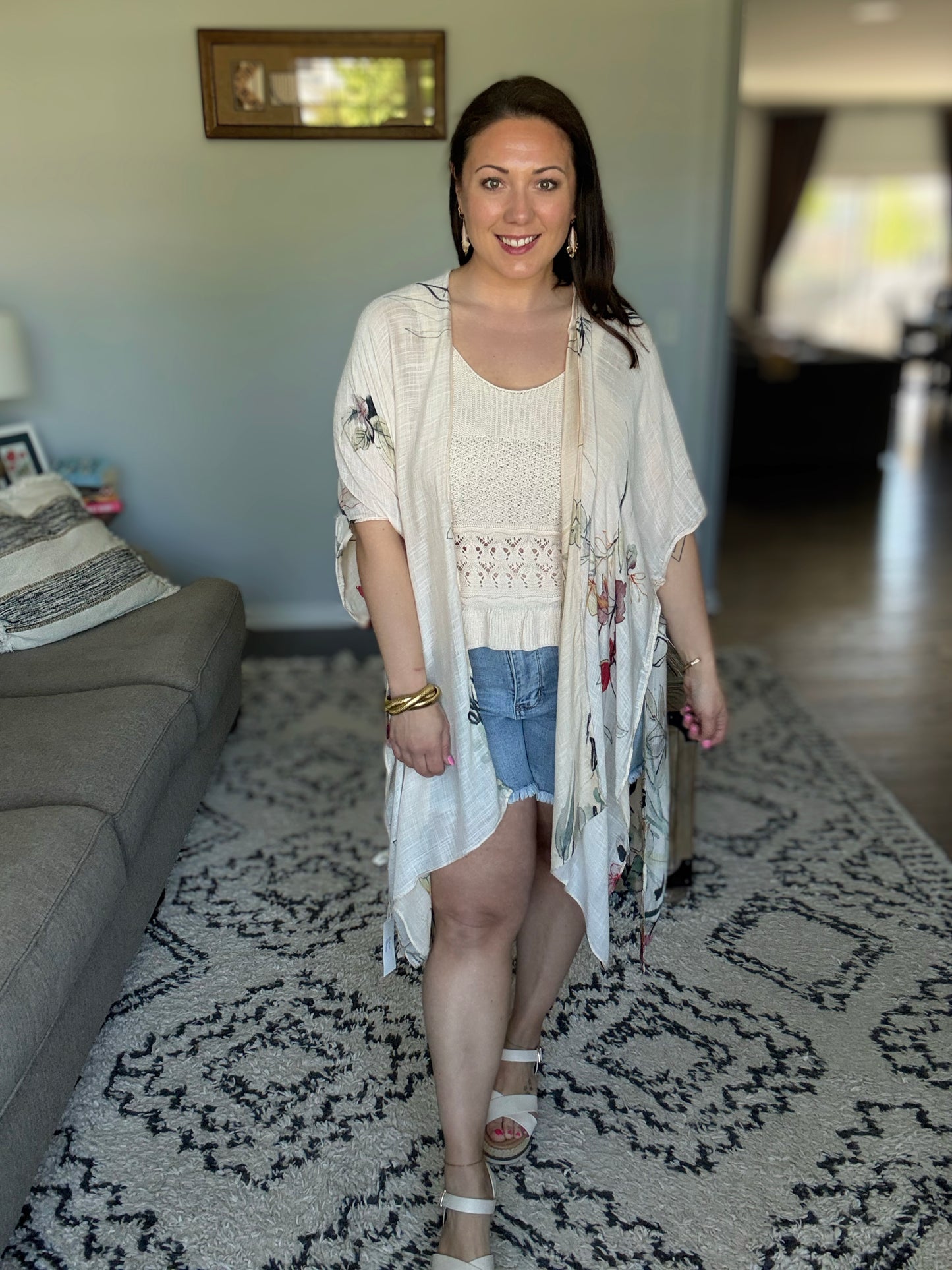 Northbrook Watercolor Floral Open Front Kimono