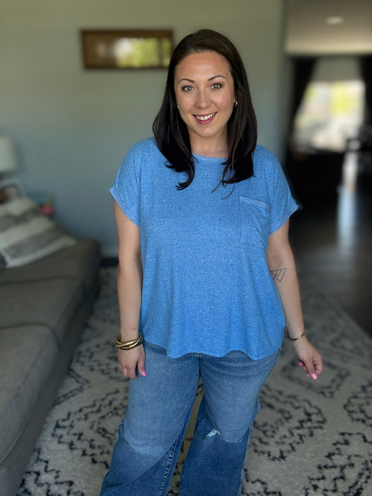 Heathered Harmony Basic Tee in Ocean Blue