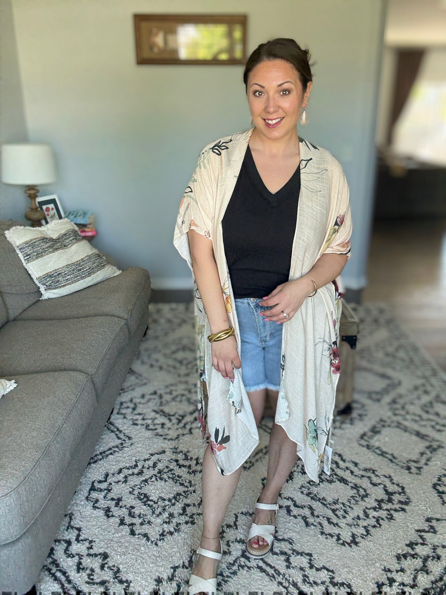 Northbrook Watercolor Floral Open Front Kimono