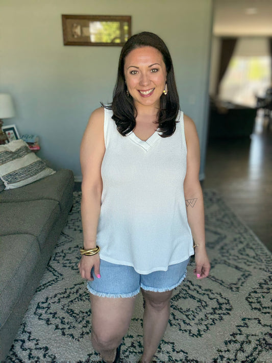 Thread Lightly Ribbed Knit Tank in Ivory
