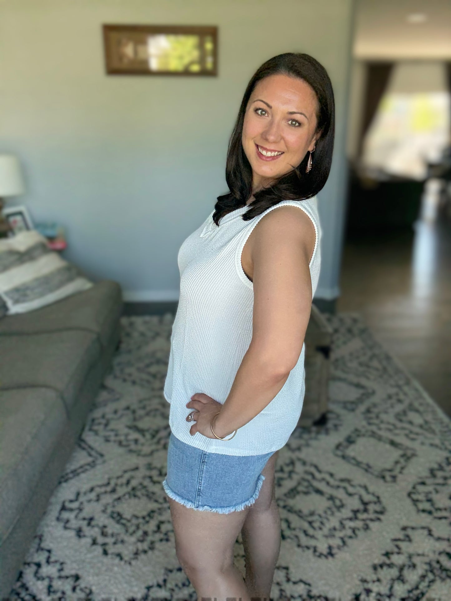 Thread Lightly Ribbed Knit Tank in Ivory