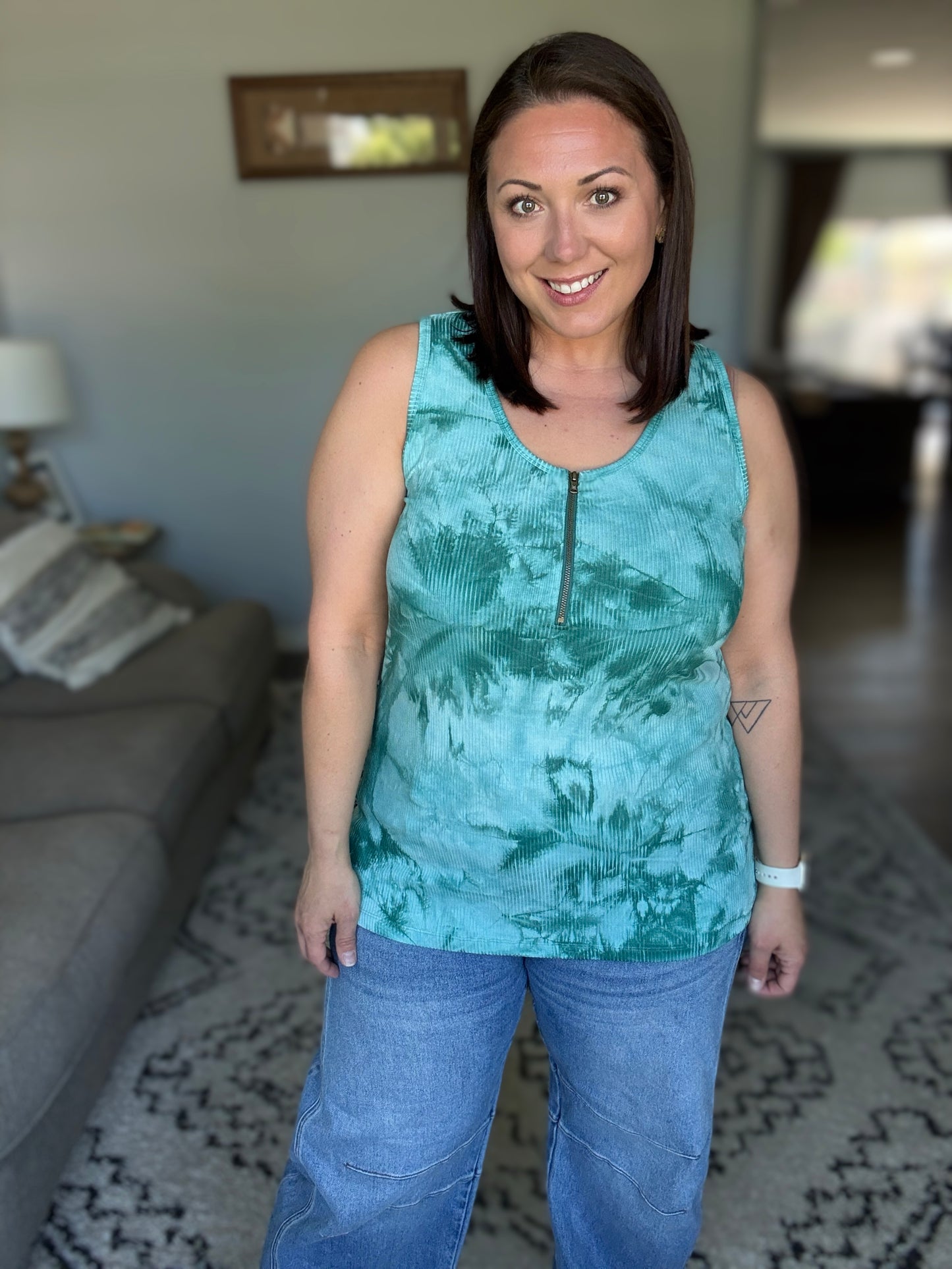 Michelle Mae Mila Zipper Tank - Teal Tie Dye