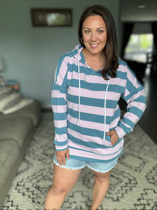 IN STOCK Rylie Striped Lightweight Hoodie - Blue and Purple