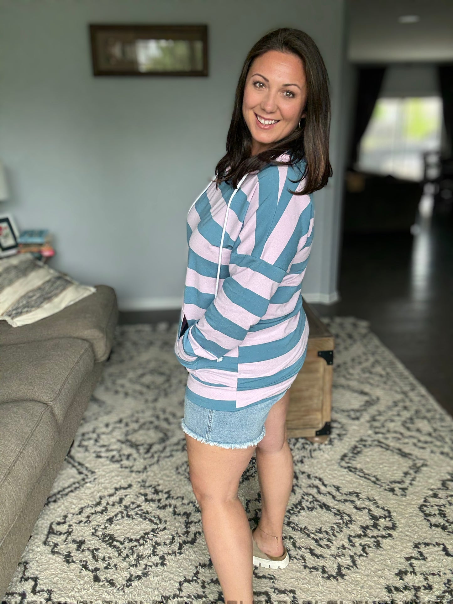 IN STOCK Rylie Striped Lightweight Hoodie - Blue and Purple