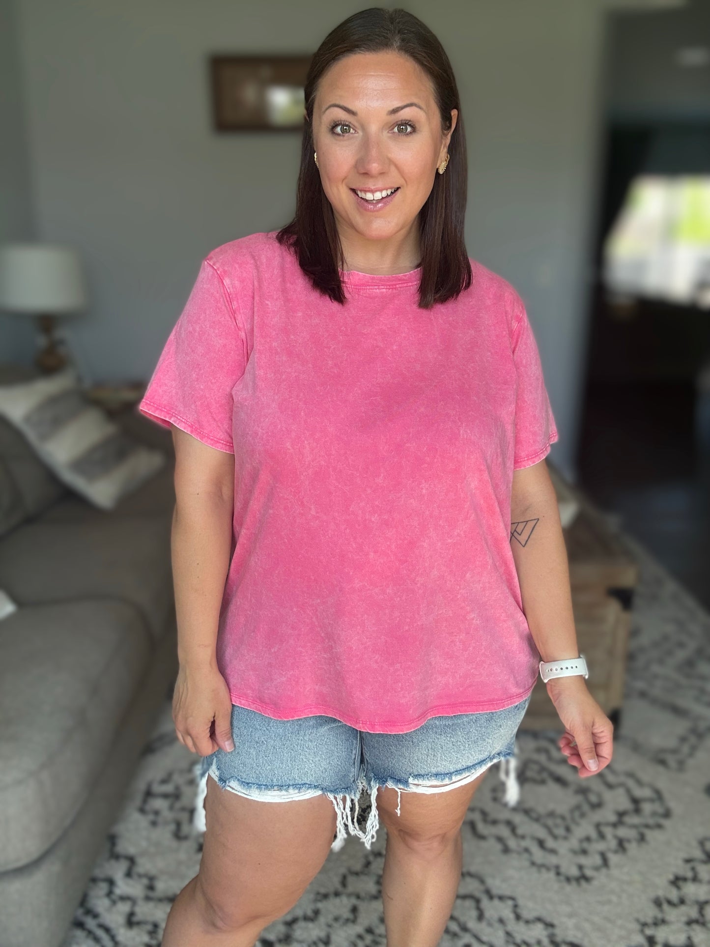 Had to Be There Mineral Wash Tee in Fuchsia