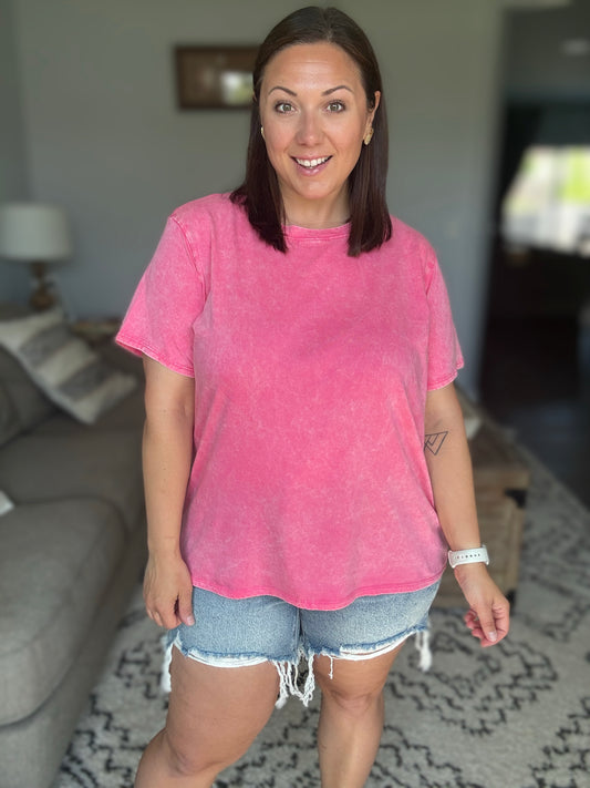 Had to Be There Mineral Wash Tee in Fuchsia