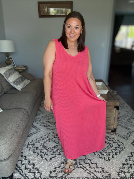 Everything She Wants Sleeveless Maxi Dress in Coral