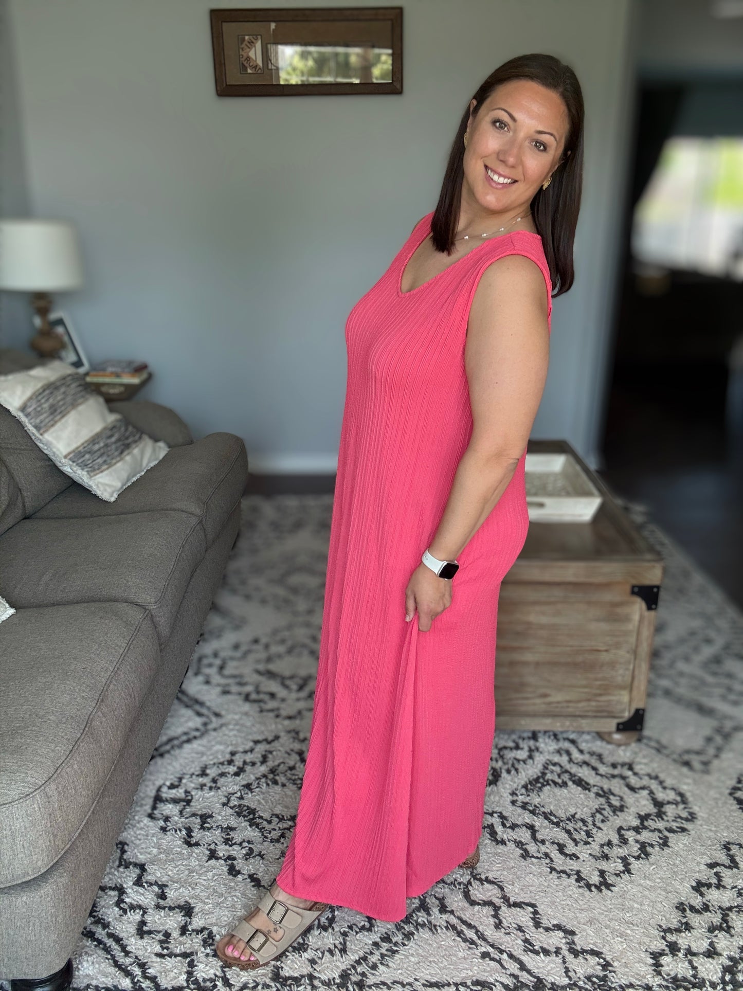 Everything She Wants Sleeveless Maxi Dress in Coral