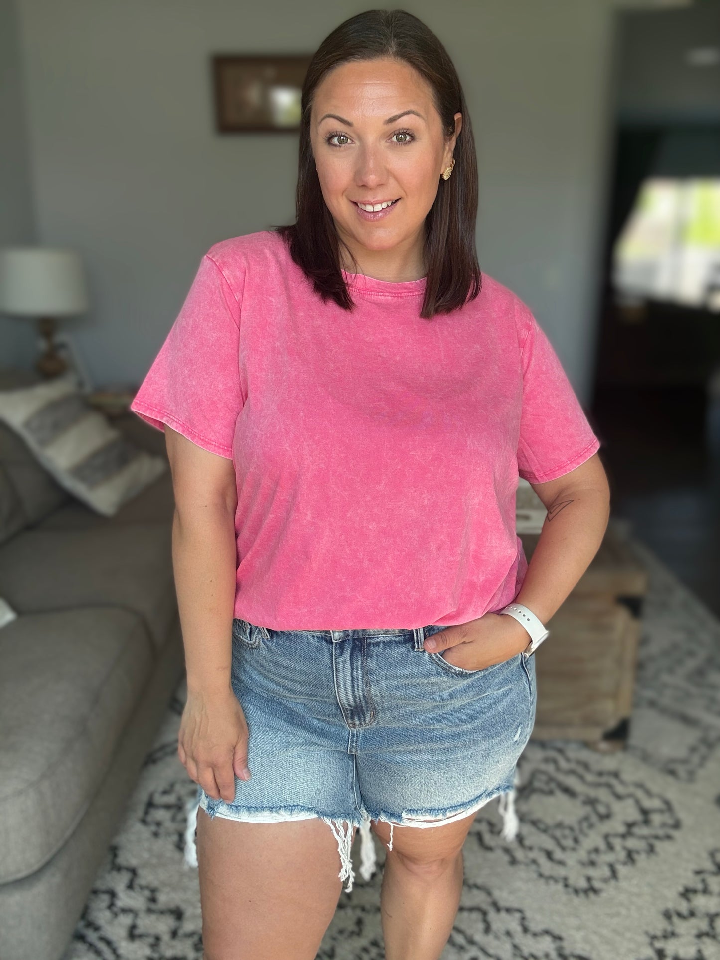 Had to Be There Mineral Wash Tee in Fuchsia