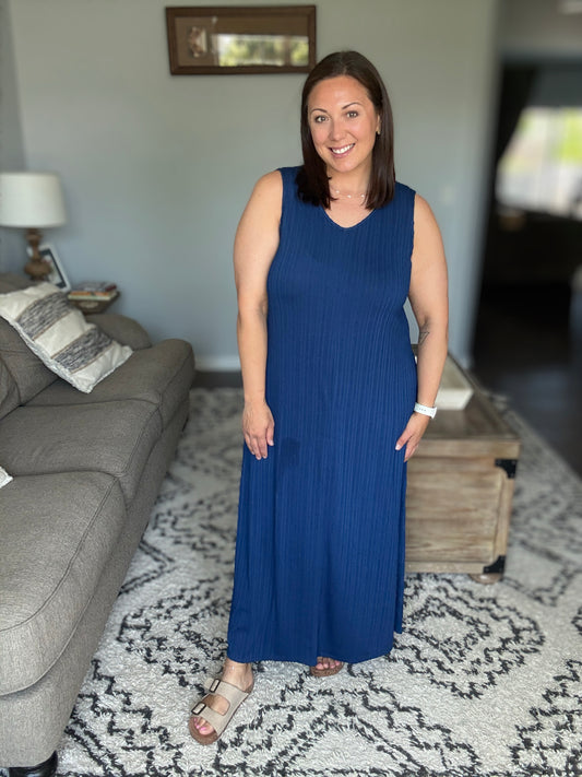 Everything She Wants Sleeveless Maxi Dress in Navy