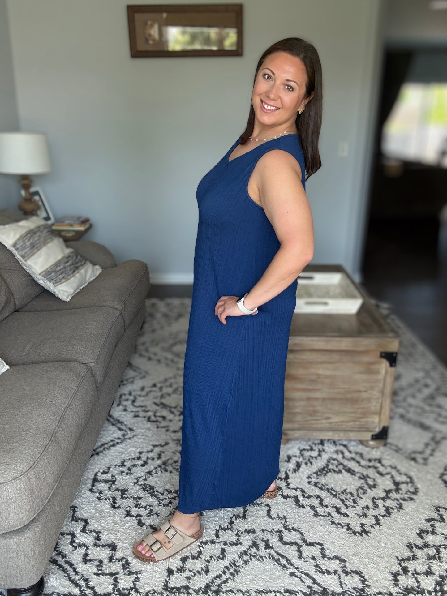Everything She Wants Sleeveless Maxi Dress in Navy