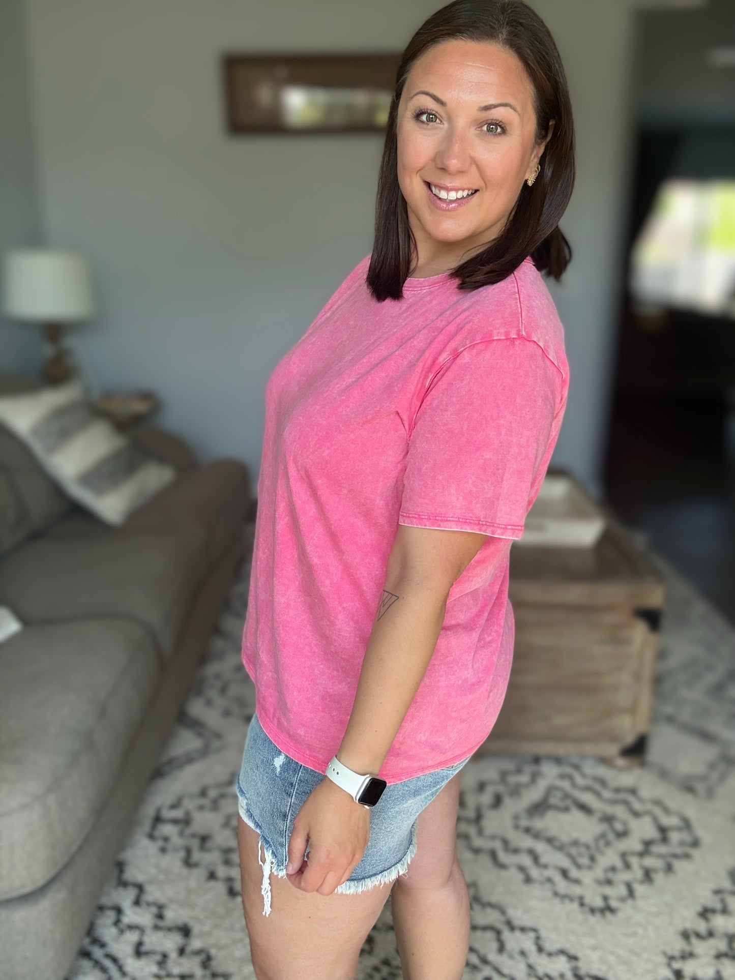 Had to Be There Mineral Wash Tee in Fuchsia