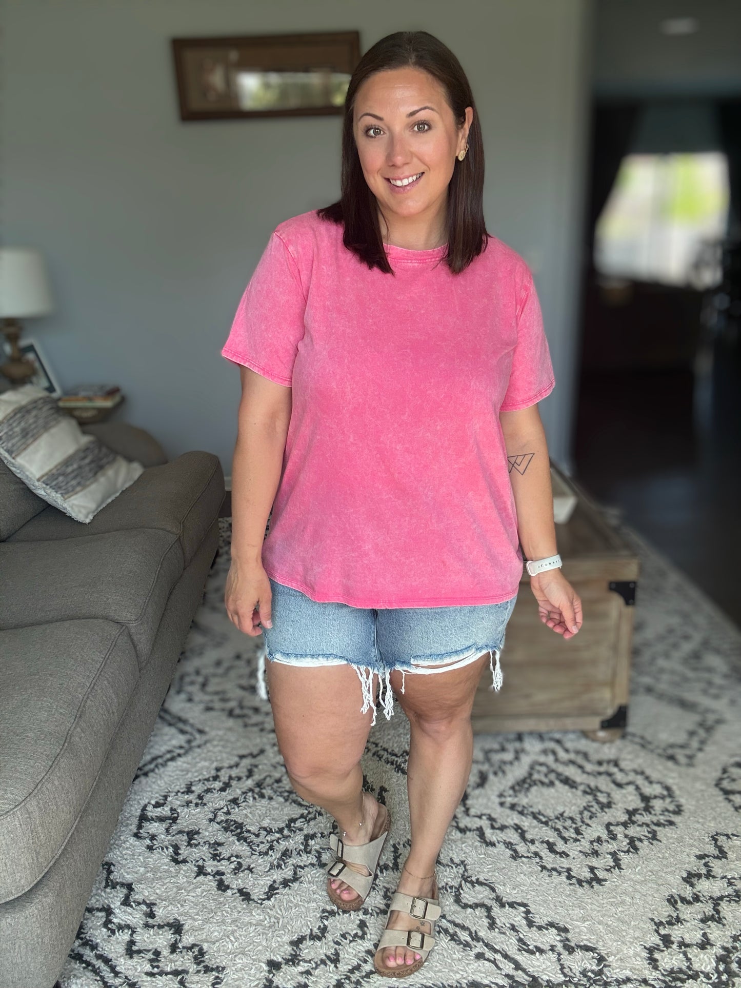 Had to Be There Mineral Wash Tee in Fuchsia