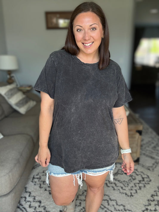 Had to Be There Mineral Wash Tee in Ash Black
