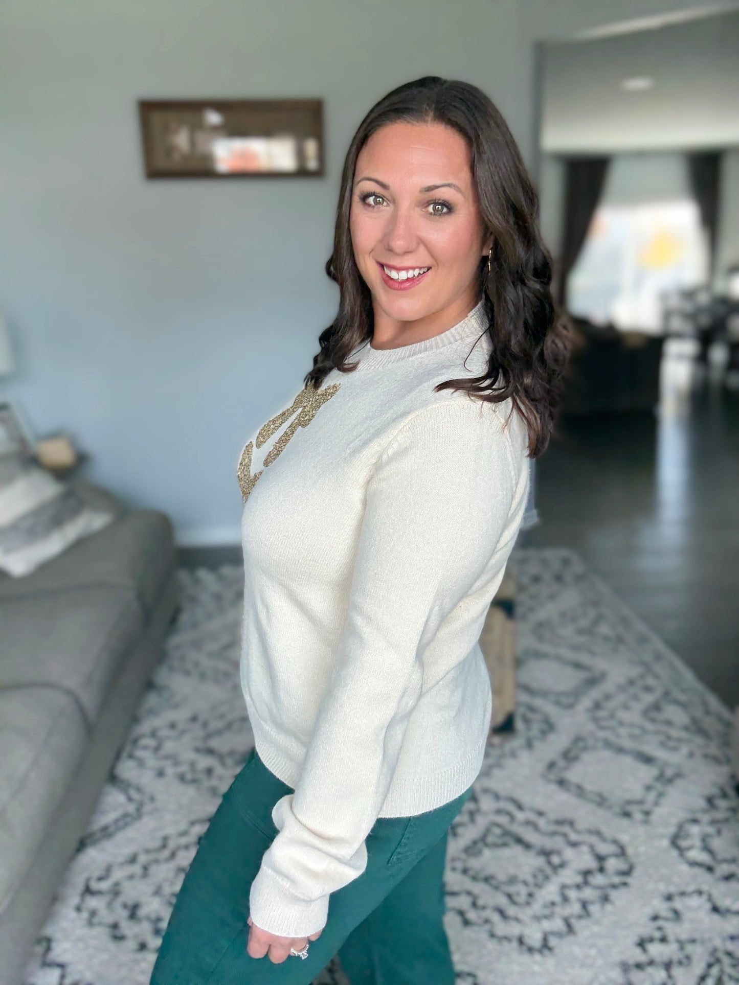 SO ME Sequin Bow Embellished Sweater in Ivory