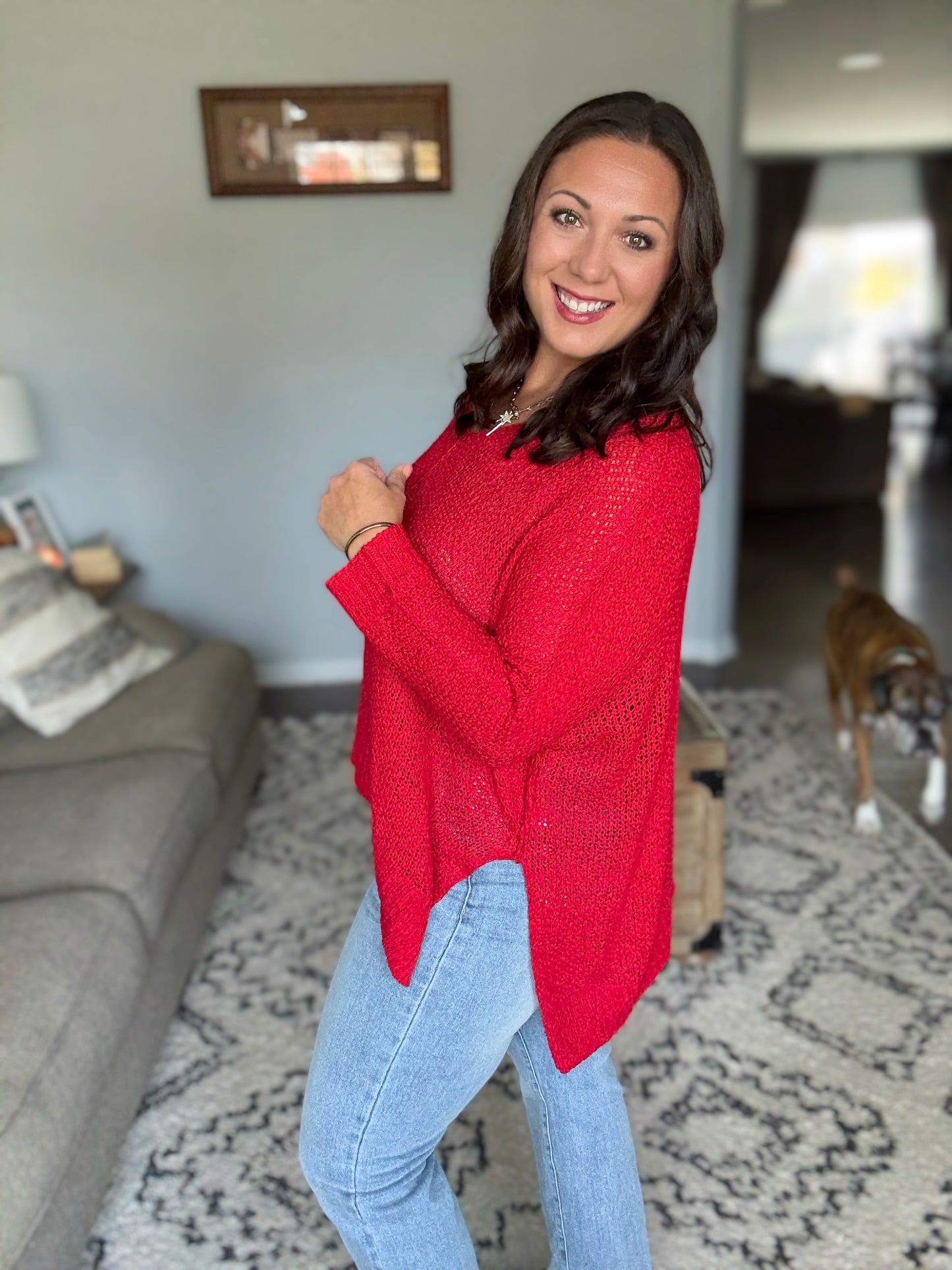 Zenana Dolman Sleeve V-Neck Sweater in Ruby