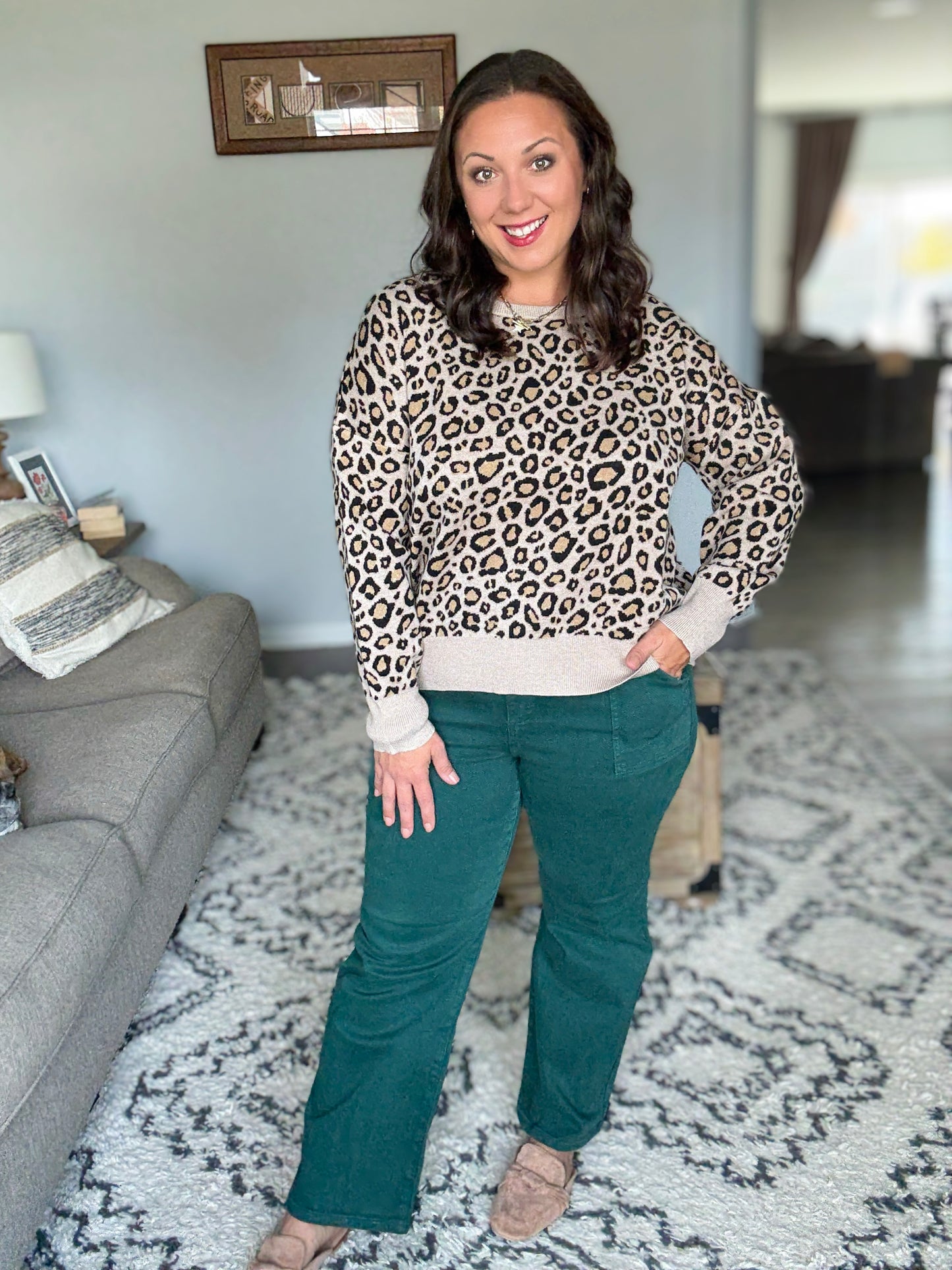 RISEN High Rise Ankle Flare Patch Pocket Jeans in Hunter Green