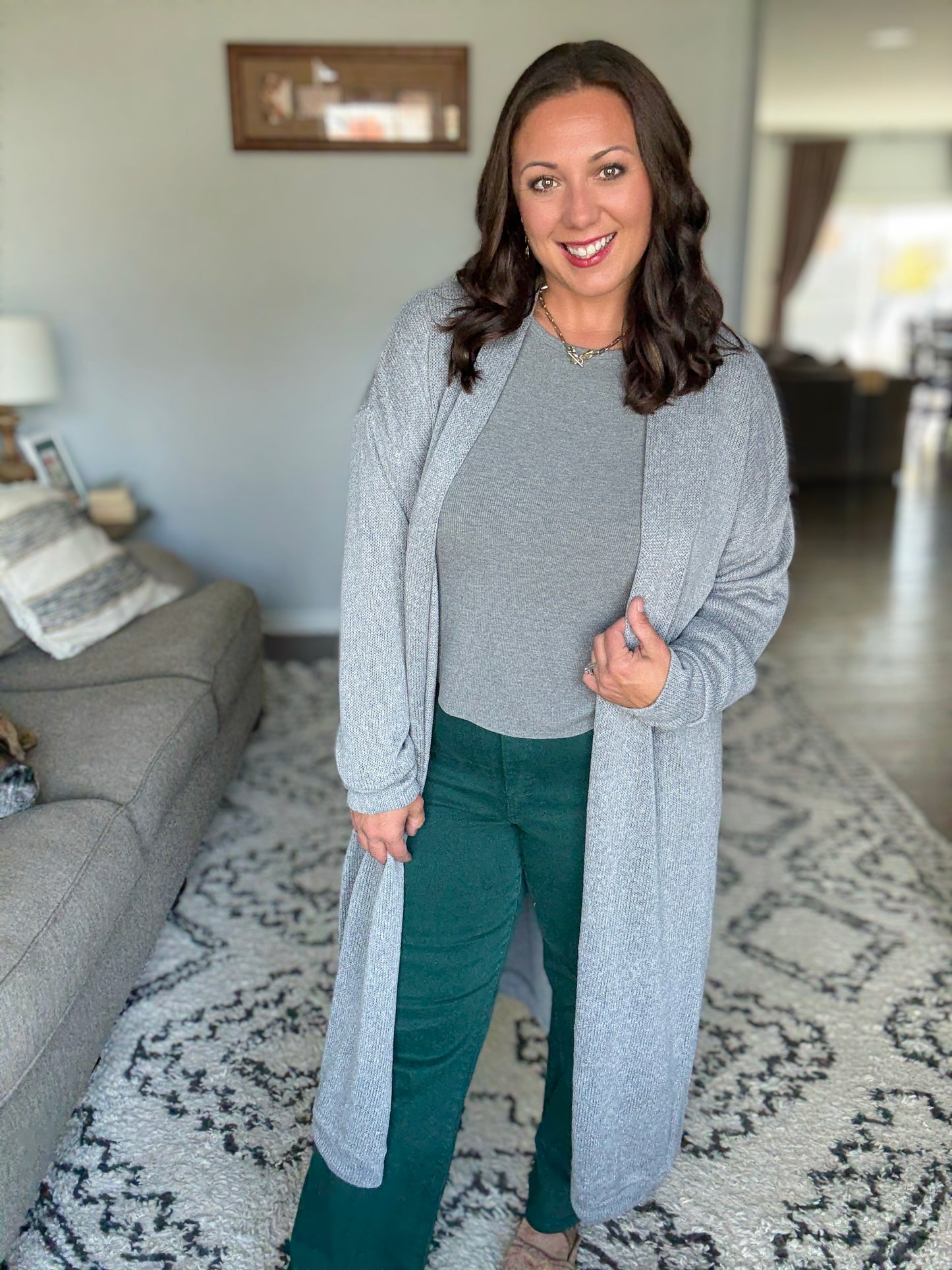 Travel Hideaway Open Front Duster Cardigan in Soft Grey