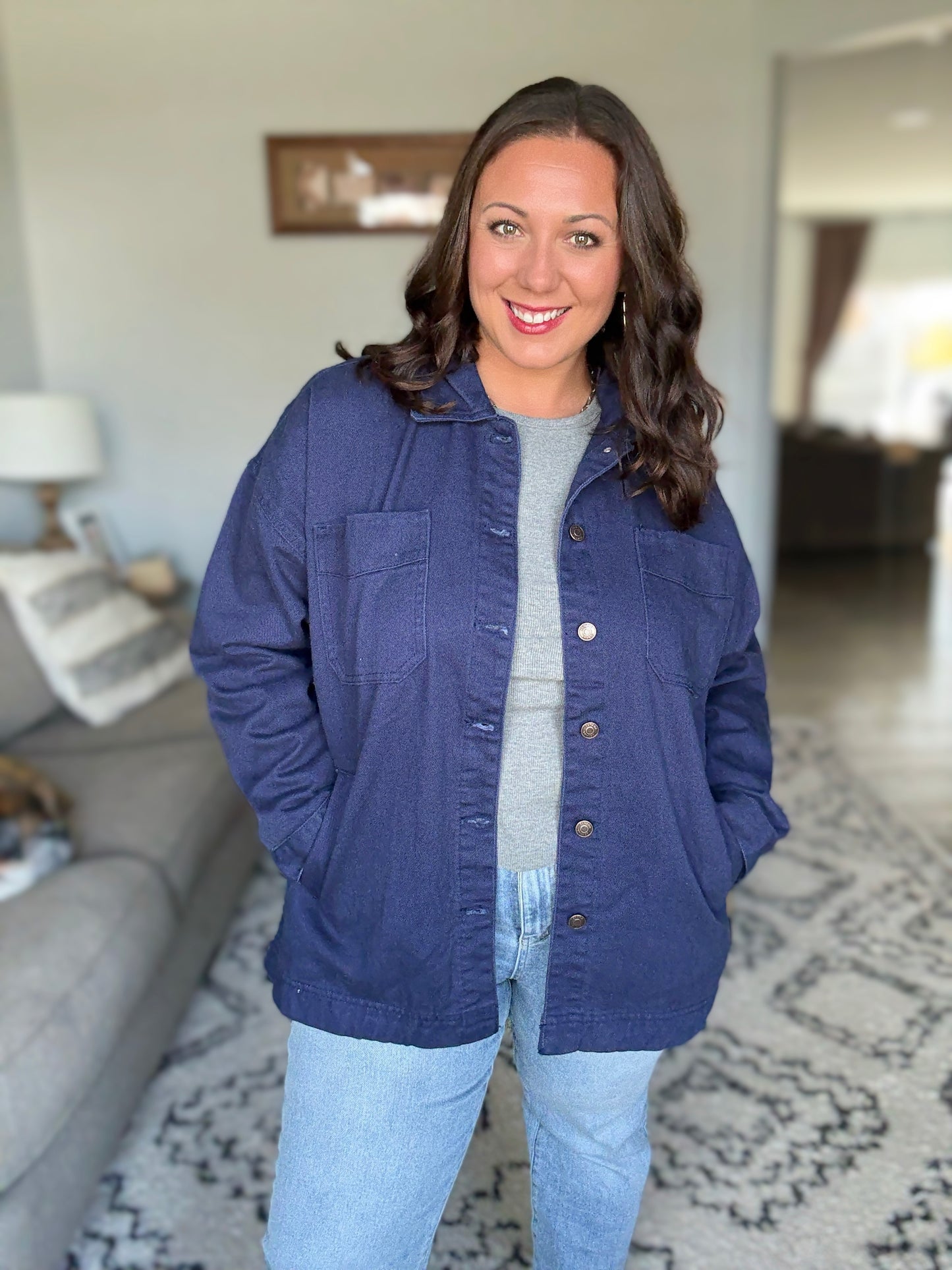 Zenana Oversized Denim Shacket in Navy