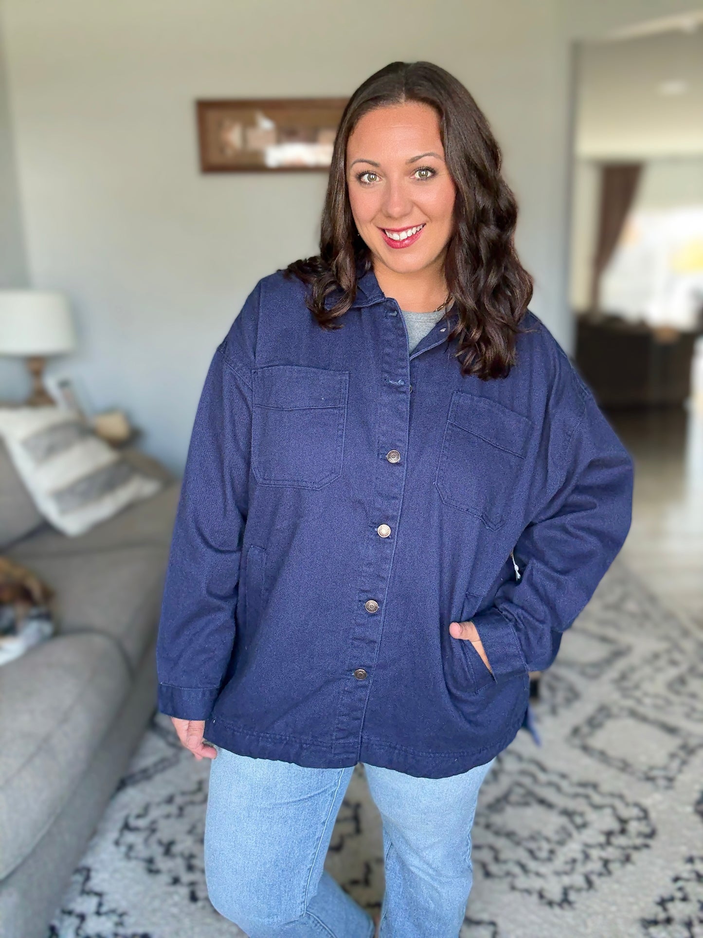 Zenana Oversized Denim Shacket in Navy