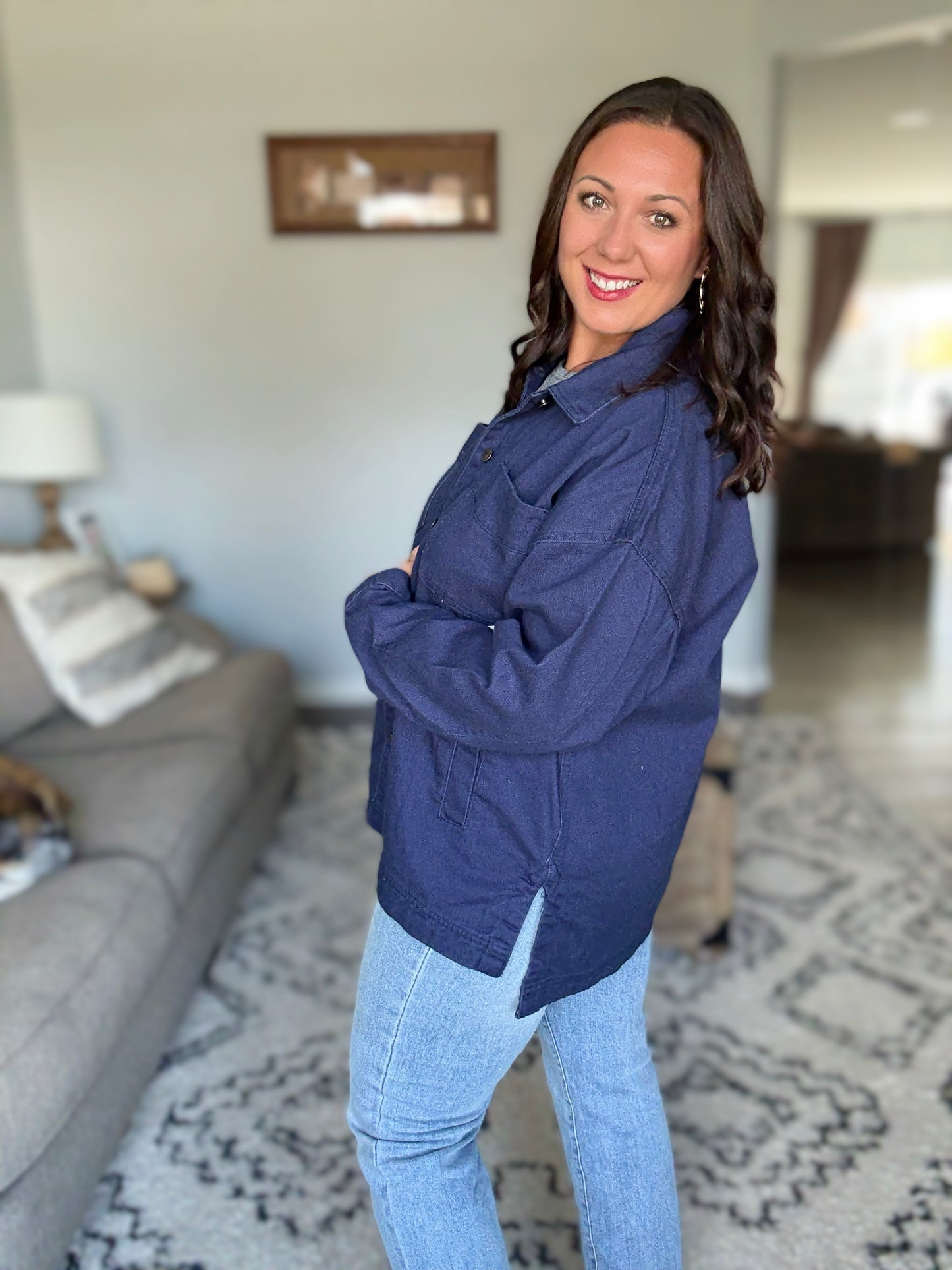 Zenana Oversized Denim Shacket in Navy