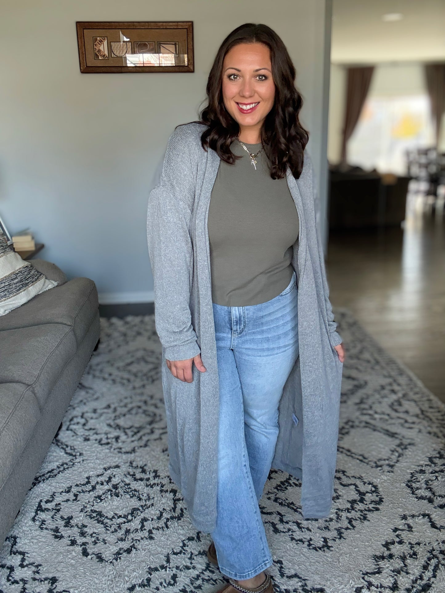 Travel Hideaway Open Front Duster Cardigan in Soft Grey