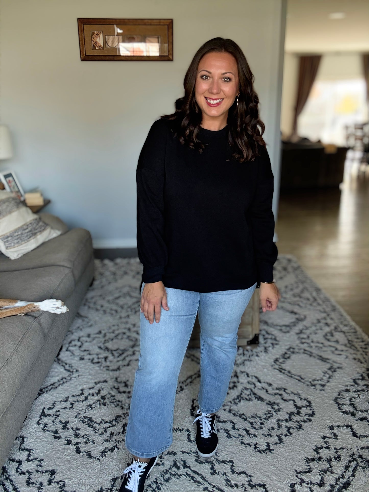 Zenana Full Size Fleece Hi-low Boyfriend Sweatshirt with Pockets in Black