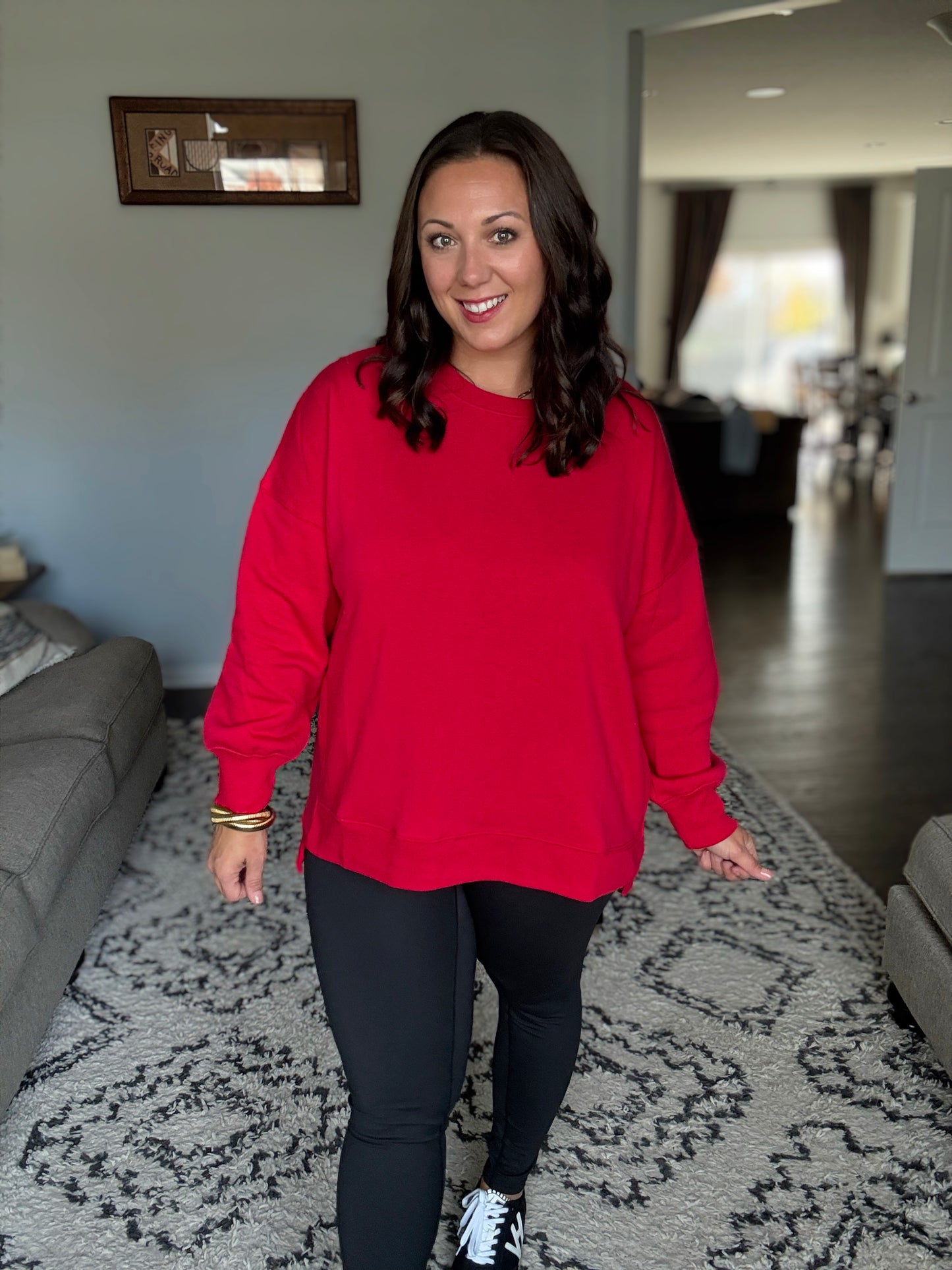 Zenana Full Size Fleece Hi-low Boyfriend Sweatshirt with Pockets in Red