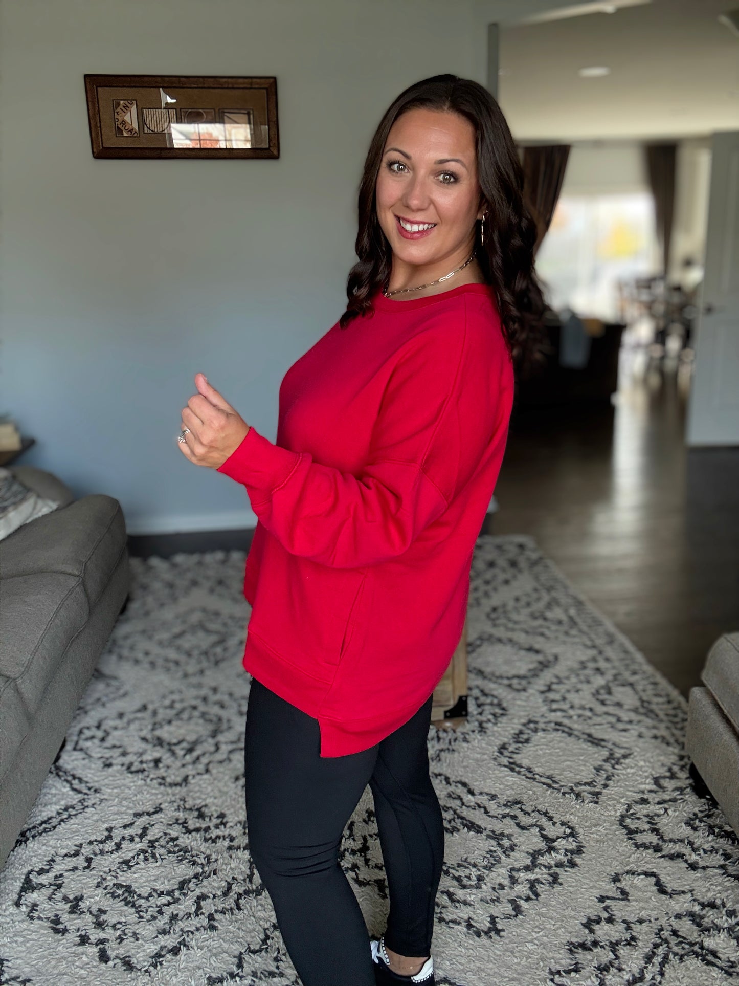 Zenana Full Size Fleece Hi-low Boyfriend Sweatshirt with Pockets in Red