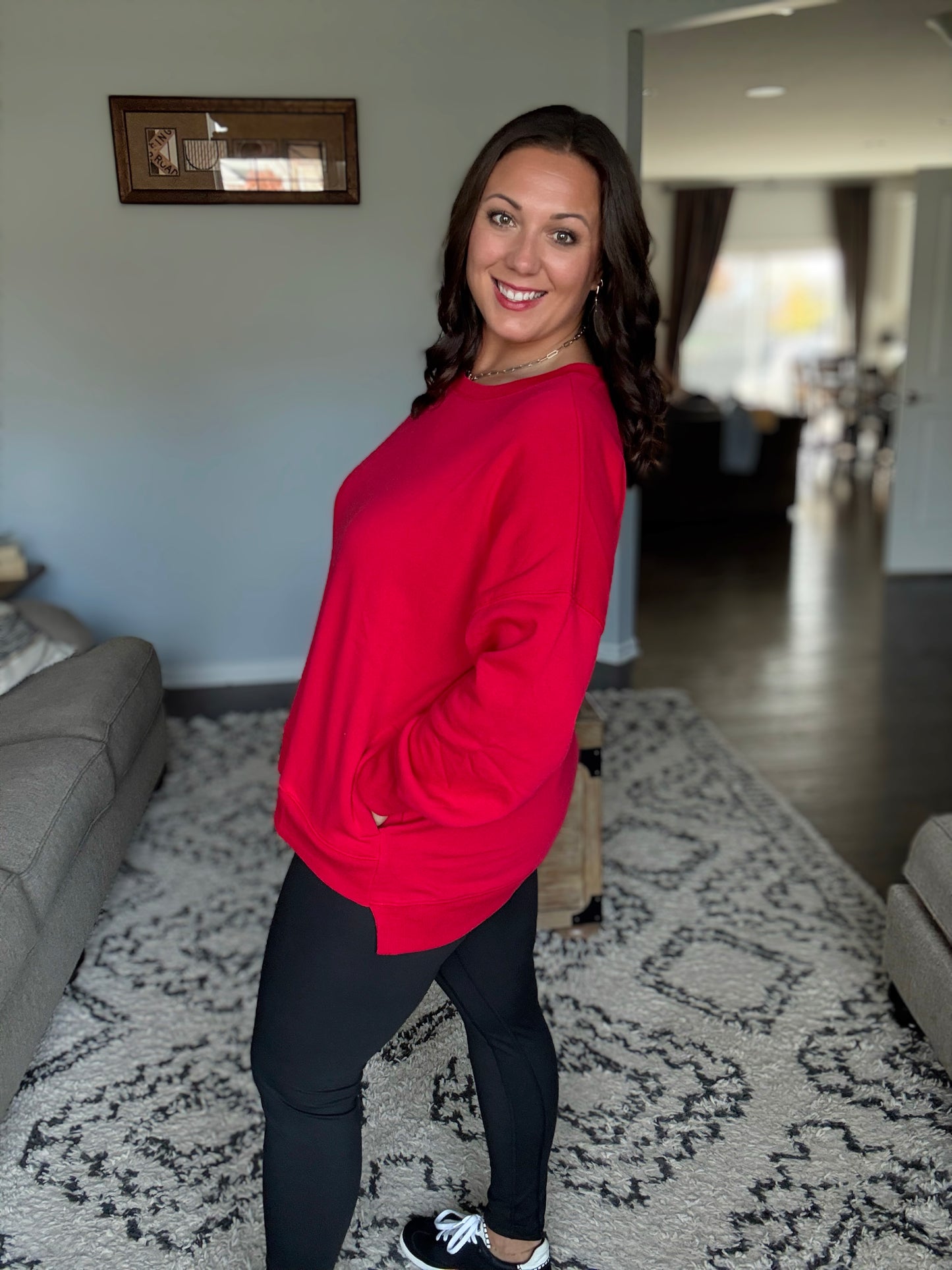 Zenana Full Size Fleece Hi-low Boyfriend Sweatshirt with Pockets in Red